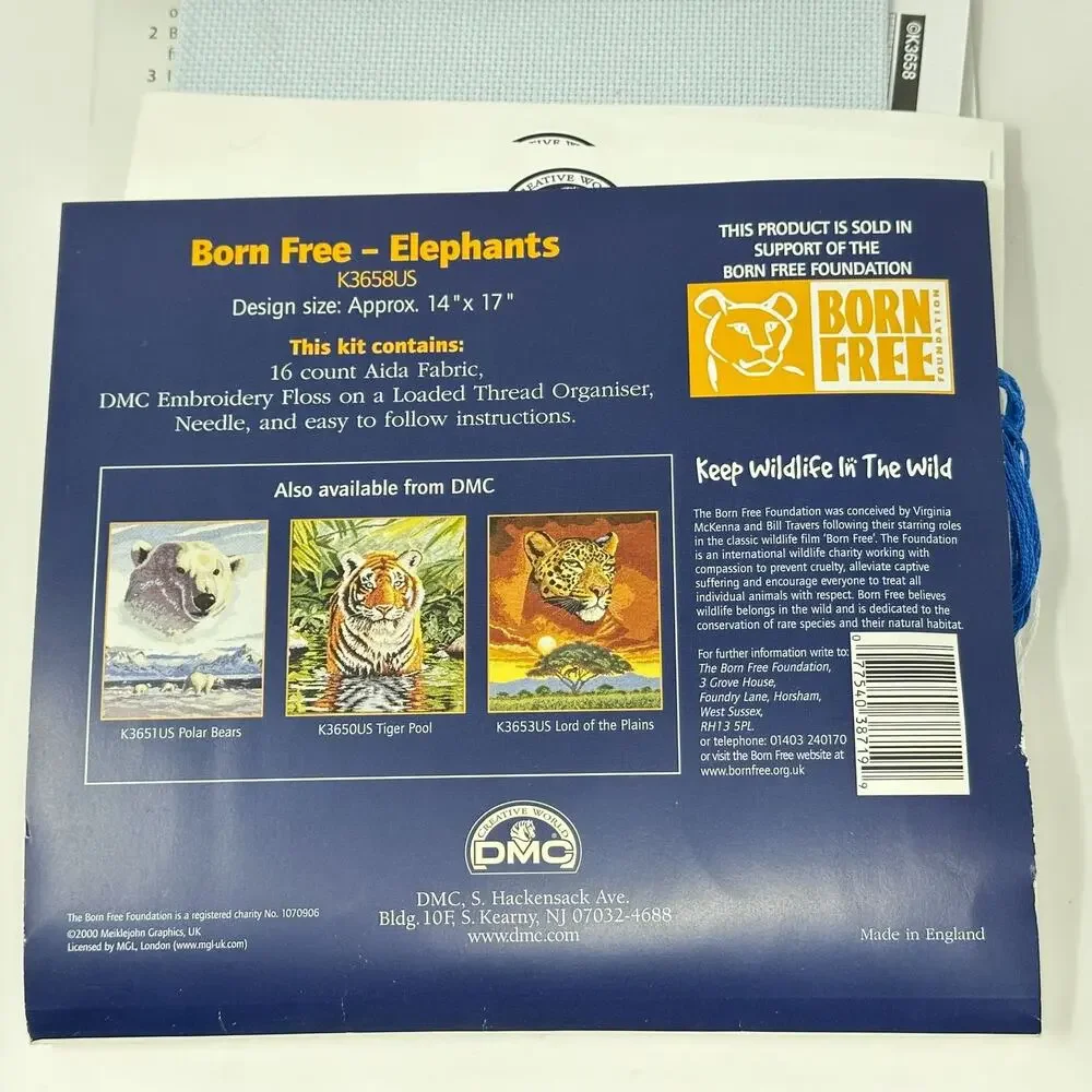 DMC Creative World Counted Cross Stitch Kit Elephants K3658US 14x17 16Aida *Read